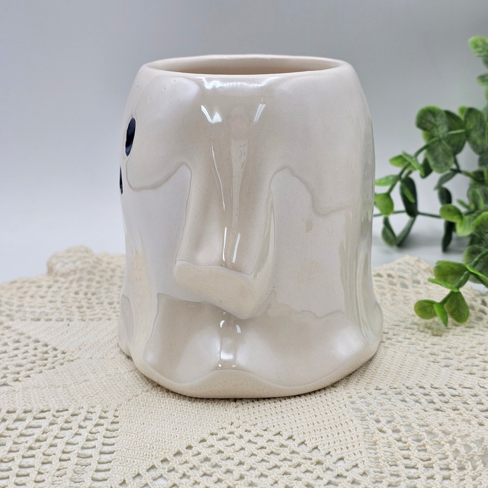 Iridescent Ghost Stoneware Mug Pearl White Halloween Spooky Coffee Cup 15oz - Picture 4 of 7